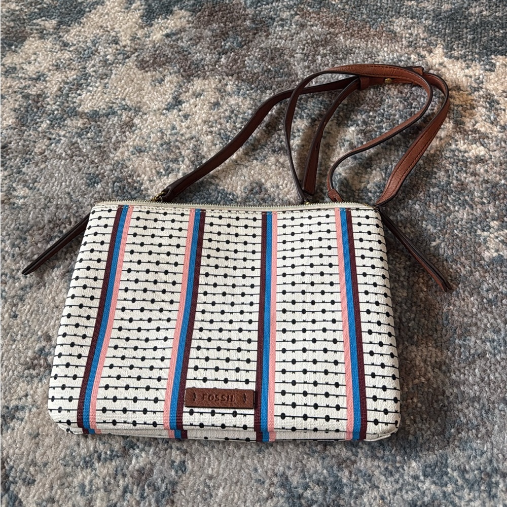 Fossil Women's Polka Dot and Striped Purse in White and Brown - Picture 9 of 14